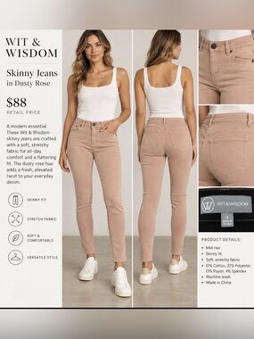 Wit & Wisdom Skinny Jeans in Dusty Rose, Size 4